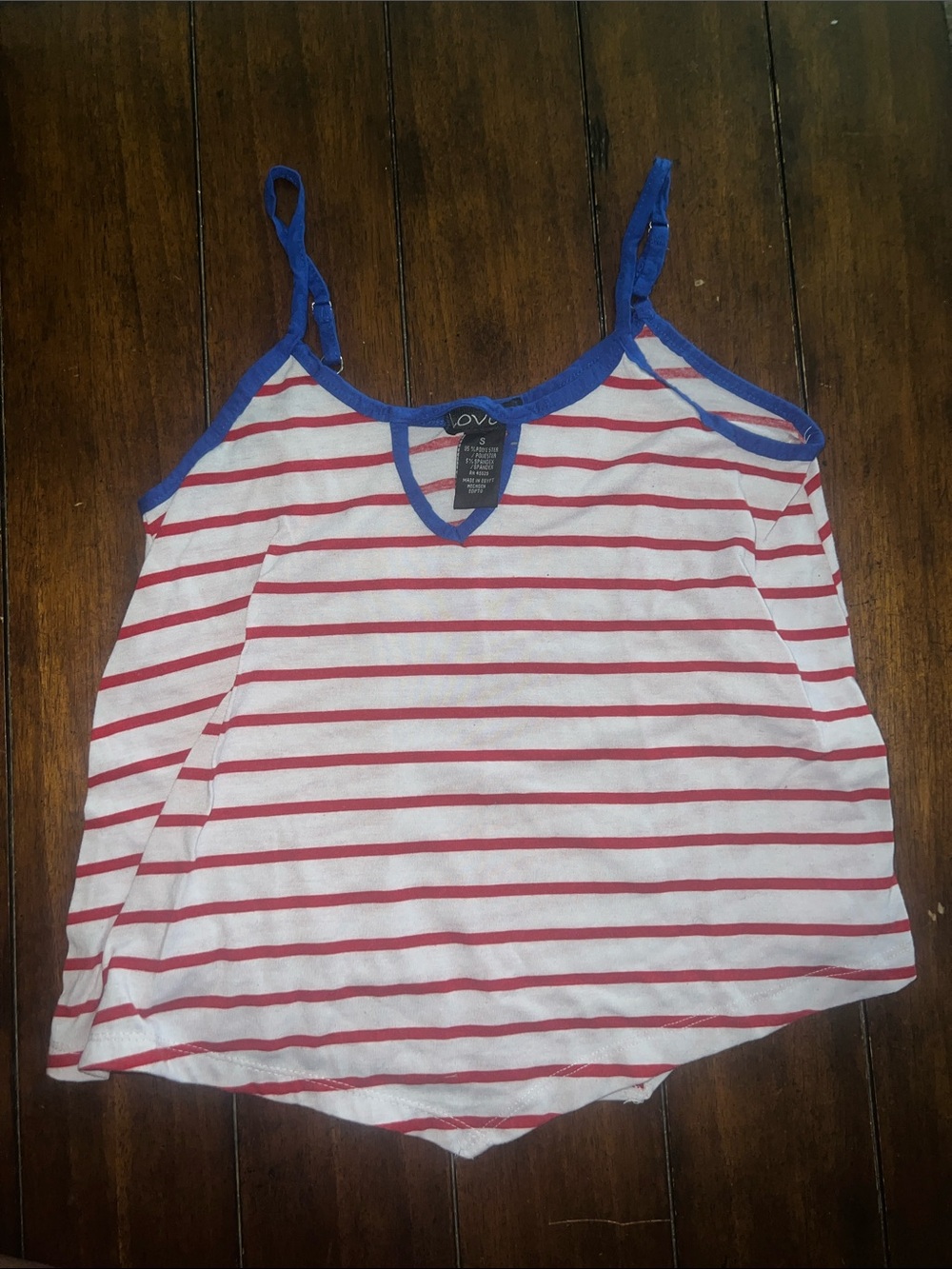 🎉🎉 5 for $20🎉🎉Women’s Love Red and White Striped Camisole Blue Trim crop top